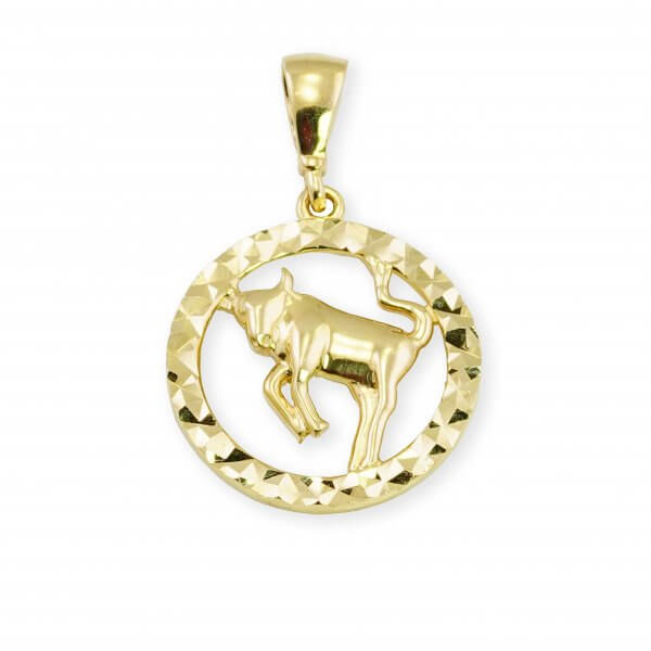 Zlatý kruhový prívesok gravírovaný - znamenie Býk