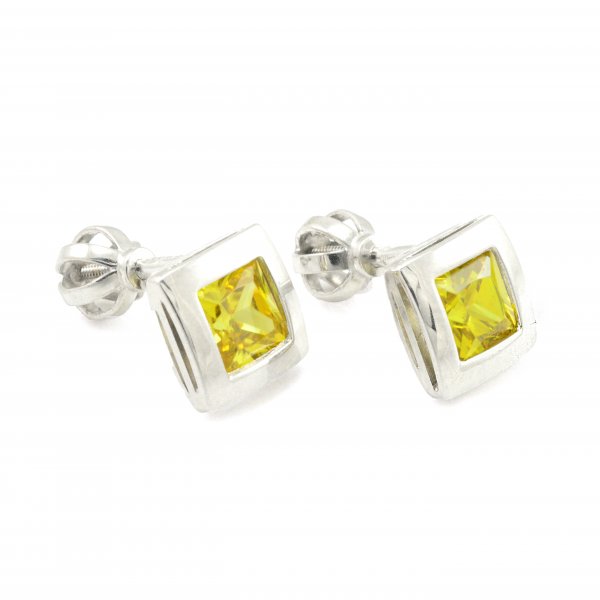 Náušnice z bieleho zlata zirkóny žlté 5mm x 5mm na balón