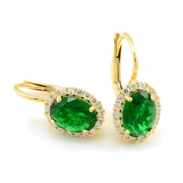 Náušnice zo žltého zlata veľký oválny zelený zirkón