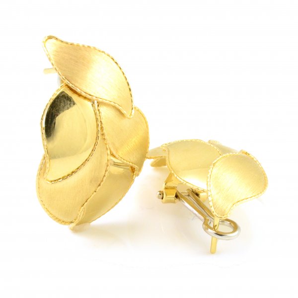 Náušnice zo žltého zlata extravagantné spojené lístky
