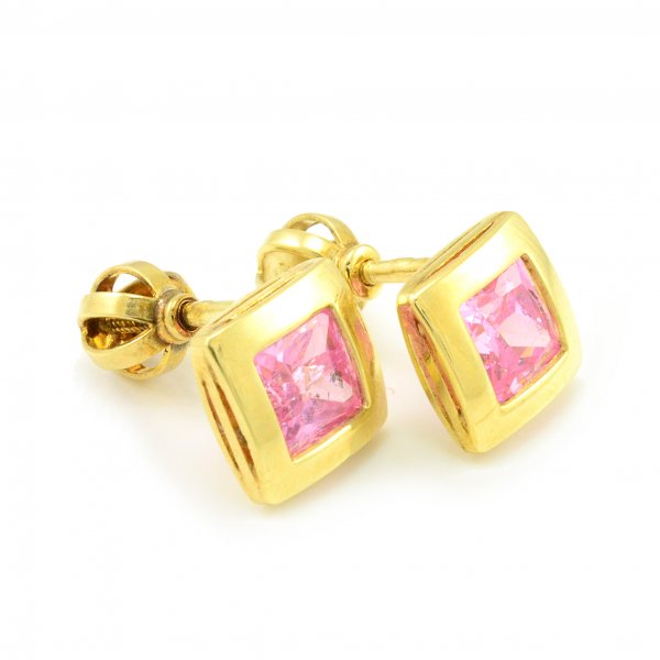 Náušnice zo žltého zlata zirkóny ružové 5mm x 5mm na balón
