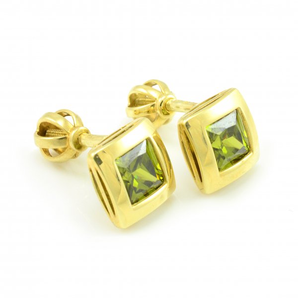Náušnice zo žltého zlata zirkóny zelené 5mm x 5mm na balón