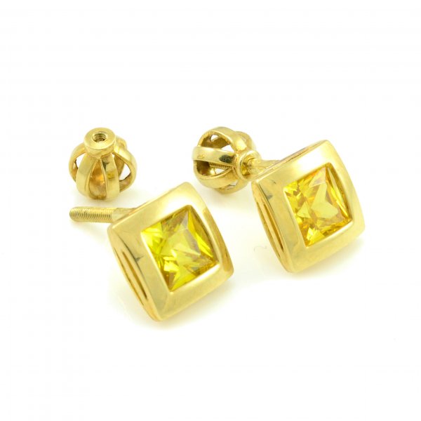 Náušnice zo žltého zlata zirkóny žlté 5mm x 5mm na balón