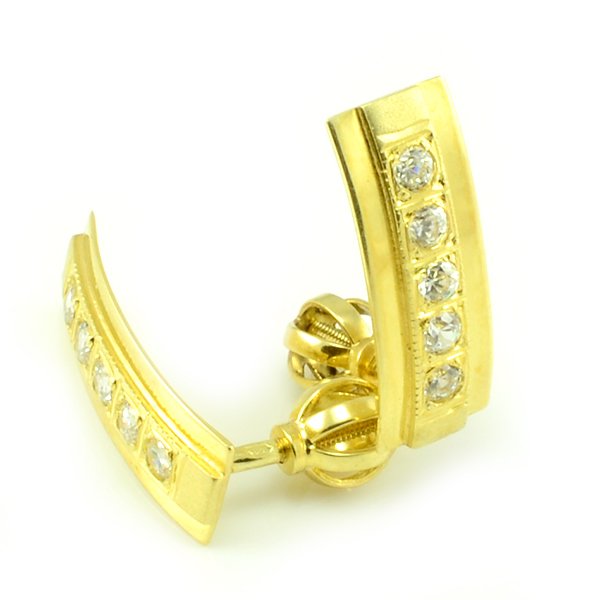 Náušnice zo žltého zlata obdĺžnikl s 5 kamienkami