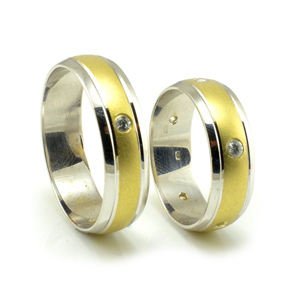 Svadobné obrúčky zo žltého a bieleho zlata polguľaté široké 6 mm - pár