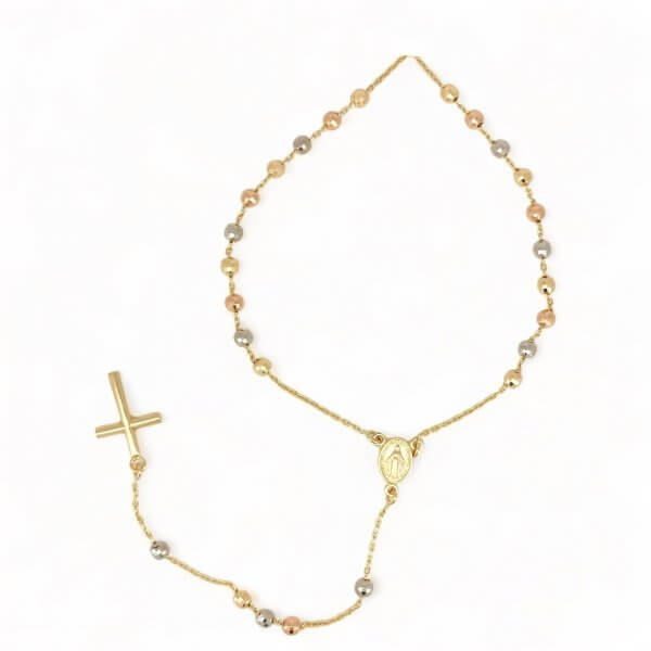 Retiazka z kombinovaného zlata - Ruženec s Madonou a krížikom.