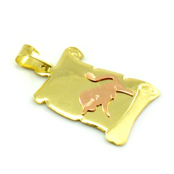 Znamenie zo žltého zlata v tvare zvinutého listu papiera-býk