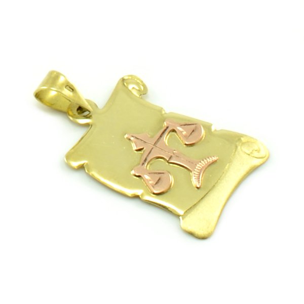 Znamenie zo žltého zlata v tvare zvinutého listu papiera-váhy