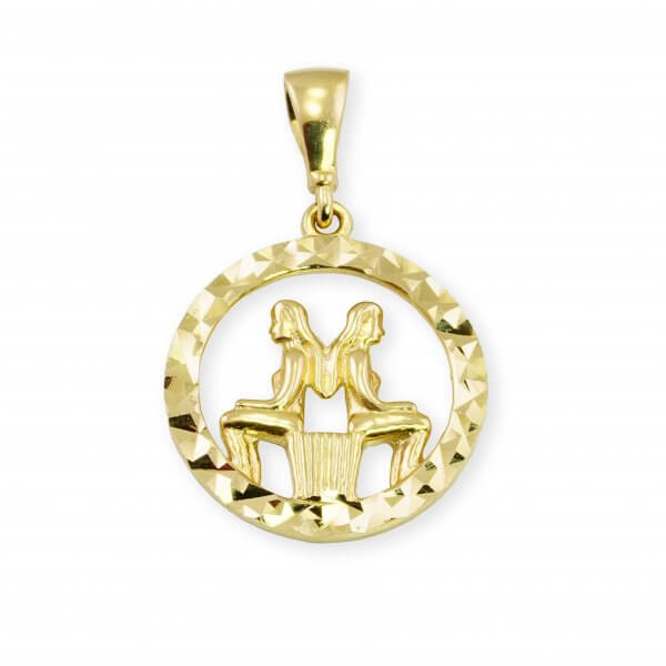 Zlatý kruhový prívesok gravírovaný - znamenie Blíženci