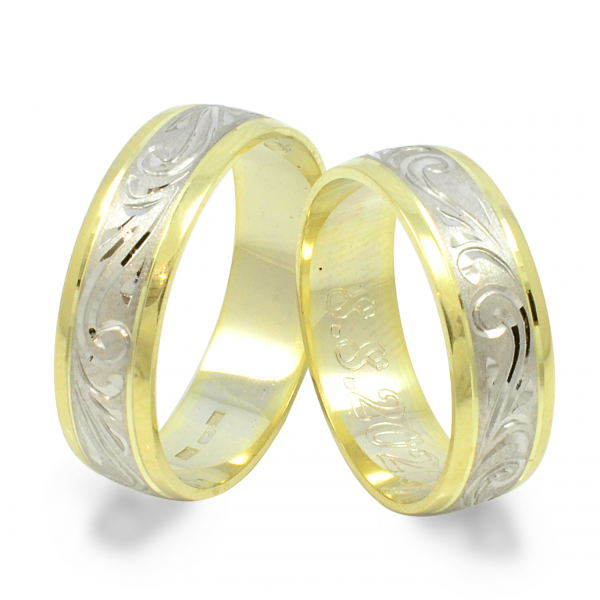 Svadobné obrúčky zo žltého a bieleho zlata - vzorované