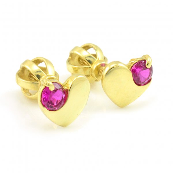 Zlaté náušnice-žlté zlato v tvare srdiečka červený zirkón na balón