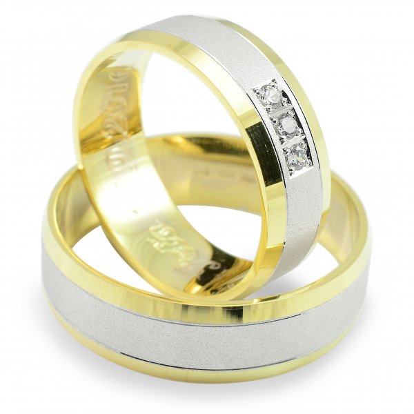 Svadobné obrúčky zo žltého a bieleho zlata tri zirkóny