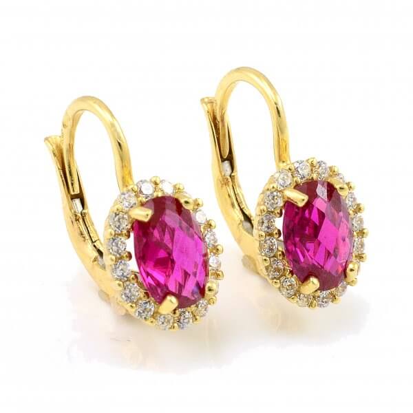 Náušnice zo žltého zlata veľký oválny červený zirkón